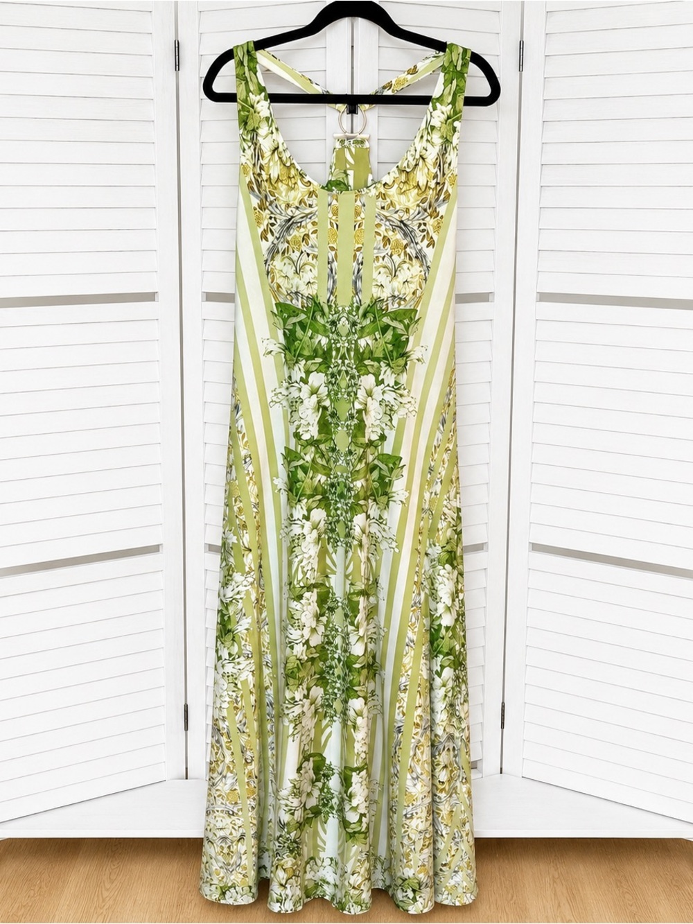 Ivanka Trump Floral Striped Maxi Dress Green White Gold Fits XL